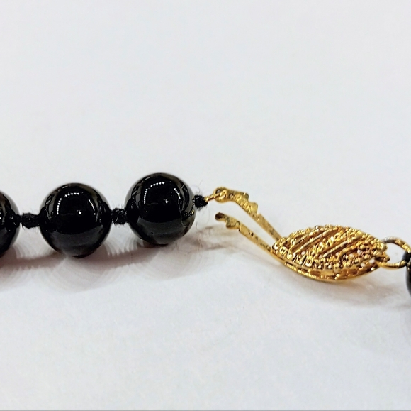 Vintage Black Onyx Beaded Bracelet Gold Over 925 NIB - Picture 4 of 7